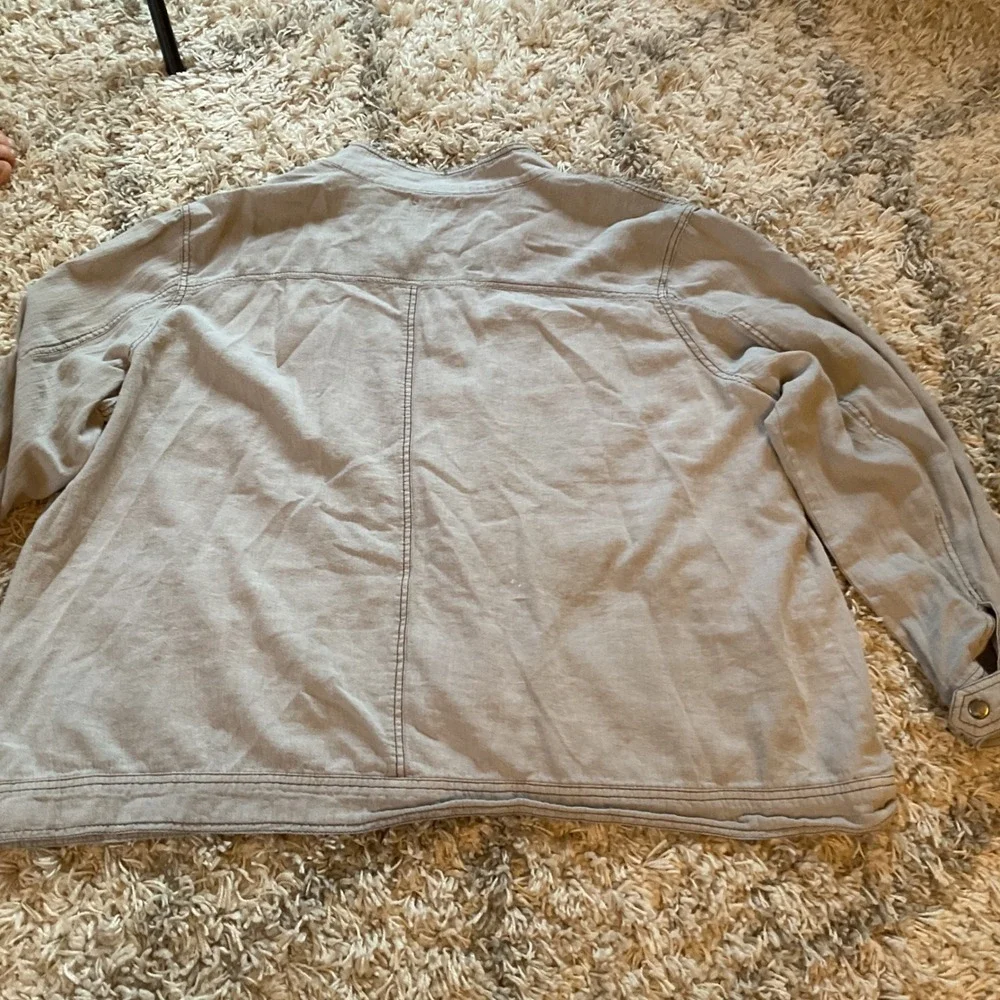 Maurices Womens Grey Linen Blend Full Zip Utility Jacket Mock Neck Size 3 Plus